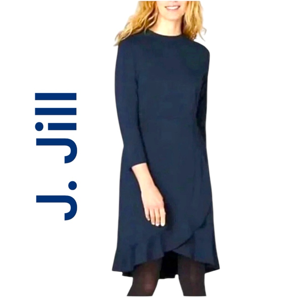 J. Jill-NWOT 2X navy blue Ponte split-ruffle detail dress. Viscose blend. New!